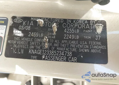 2008 Kia Optima Lx из США, поврежденный, VIN KNAGE123385234738